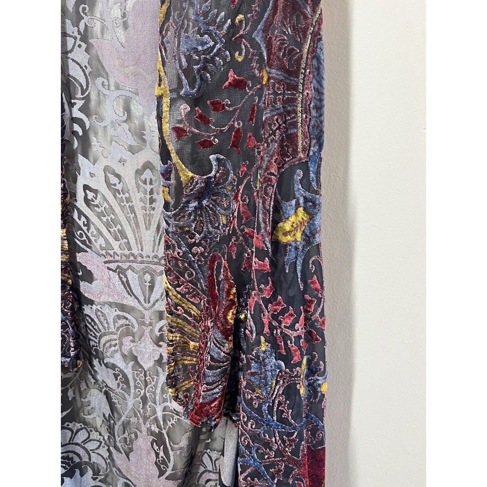 Burnout Velvet Open Front Kimono Cardigan Sleeveless Autumn Colors Sz S? - Picture 2 of 7